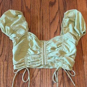 Green Puff Sleeve Crop Top
